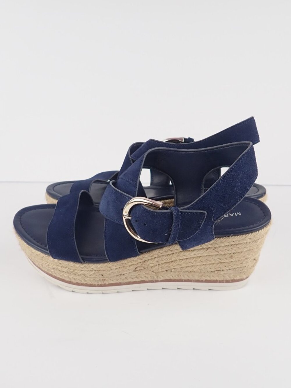 Marc Fisher Mfzaine Women's 8.5 M Navy Blue Suede Espadrille Wedge Heel Sandals